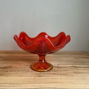 Mid Century Modern Viking Glass Red Pedestal Centerpiece Compote